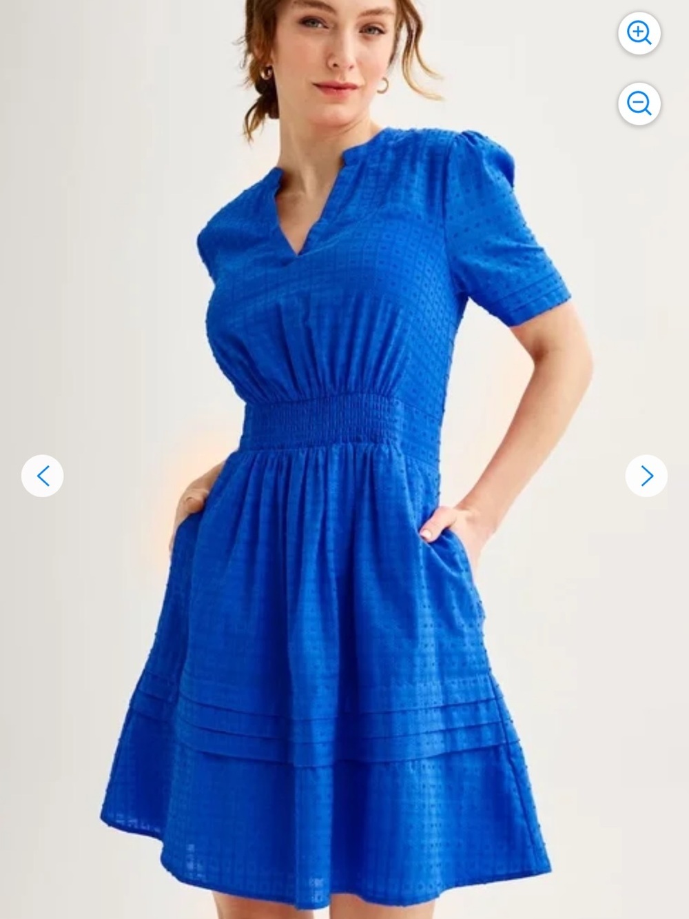 Draper James Windowpane Smocked-Waist V-Neck Midi Dress In Vibrant Blue